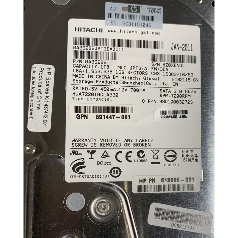 thumbnail image 2 of Hitachi Ultrastar 0A34792 1TB 7200RPM SATA HDD – Refurbished 3.5” Internal Desktop Drive 2 of 6